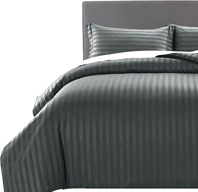 MOONLIGHT20015 King Duvet Cover Set Charcoal Reversible Striped Satin