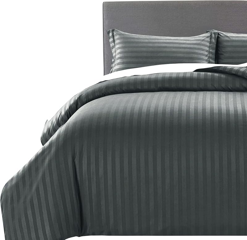 MOONLIGHT20015 Double Duvet Set Reversible Stripes Charcoal 200x200 CM