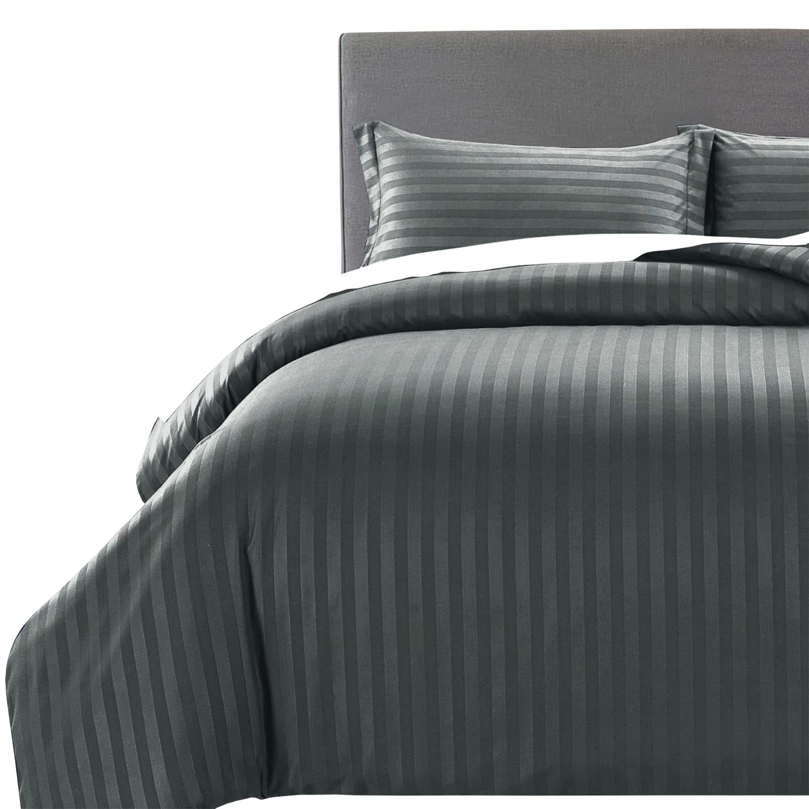 MOONLIGHT20015 King Size Duvet Cover Sets Reversible Stripes Satin Bedding Set with 2 Pillowcases Soft Hypoallergenic Duvet Covers (Charcoal 230x220)