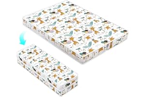 Moonlightfamily 3 Inch Mid-fold 38x26 Mini Crib Mattress, No Gaps Edge Reinforcement High Density Foam, Fits Mini Crib, Odorless and Steady, Certipur-us and Oeko -tex Certified, Giraffe
