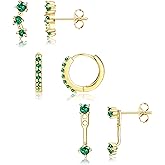 FIASASO 3 Pairs 925 Sterling Silver Hypoallergenic Earrings for Women Trendy - 14K Gold Plated Stud Hoop Cartilage Earrings Set Small Earring Stacks for Sensitive Ears Non Tarnish Dainty Silver Earring