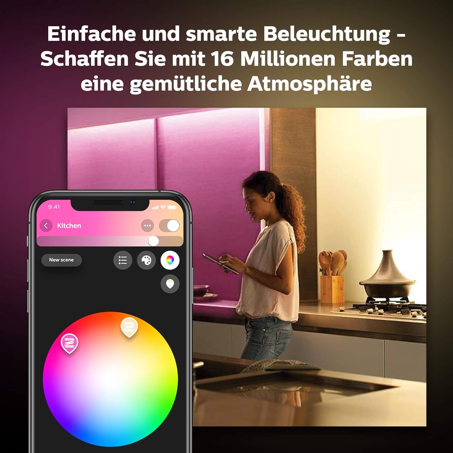 Philips Hue White & Color Ambiance Lightstrip Plus Erweiterung (1 m), dimmbarer LED Streifen für das Hue Lichtsystem mit 16 Mio. Farben, smarte Lichtsteuerung über Sprache oder App 5