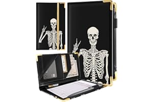 Slohif Server Book for Waitress Cute Serving Books with Zipper Pocket Accessories Leather Server Check Book Restaurant Waiter Server Booklet Ticket Book Holder Skull