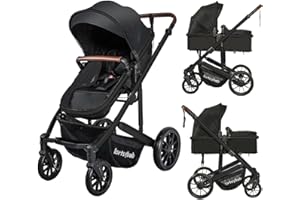 LORTSYBAB Infant Newborn Baby Bassinet Stroller - 2 in 1 High Landscape Convertible Stroller with Reversible Seat | Foldable Aluminum Alloy Pram Anti-Shock Toddler Pushchair Strollers for 0-36 Months Babies