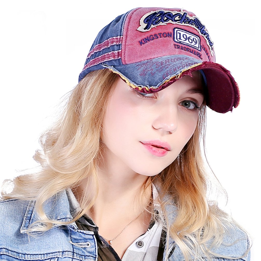 Vbiger Uomo Donna Strappato Cappellino da baseball Chic Casquetee Cappello Trendy con squisito motivo a ricamo, Blu scuro