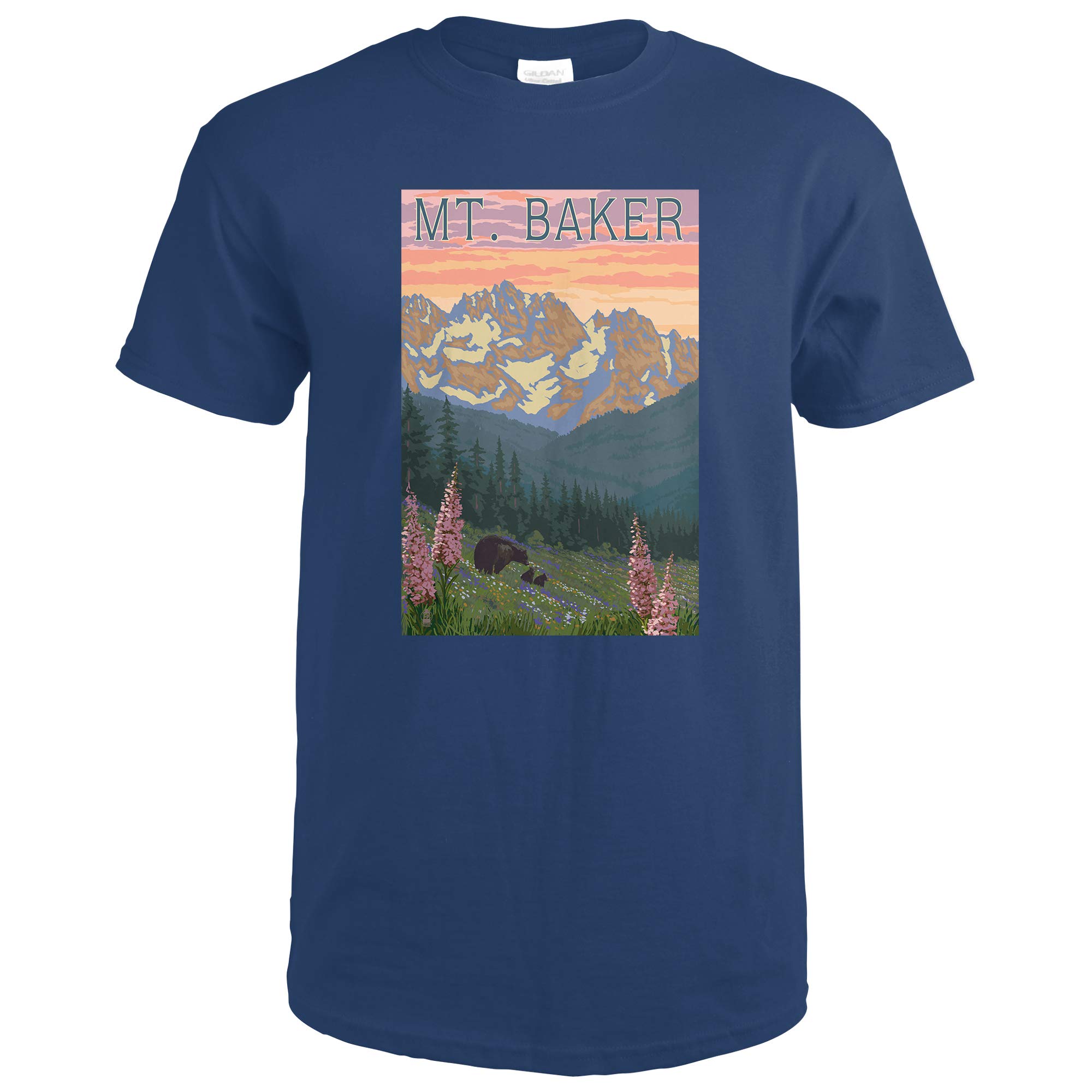 Mt. Baker, Washington - Bear And Spring Flowers 46108 (navy Blue T-shirt X-)