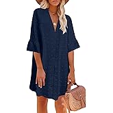 ELESOL Women's Swimsuit Coverup Button Down Beach Cover Ups Shirt Dress Summer Casual Oversized Vacation Swimwear