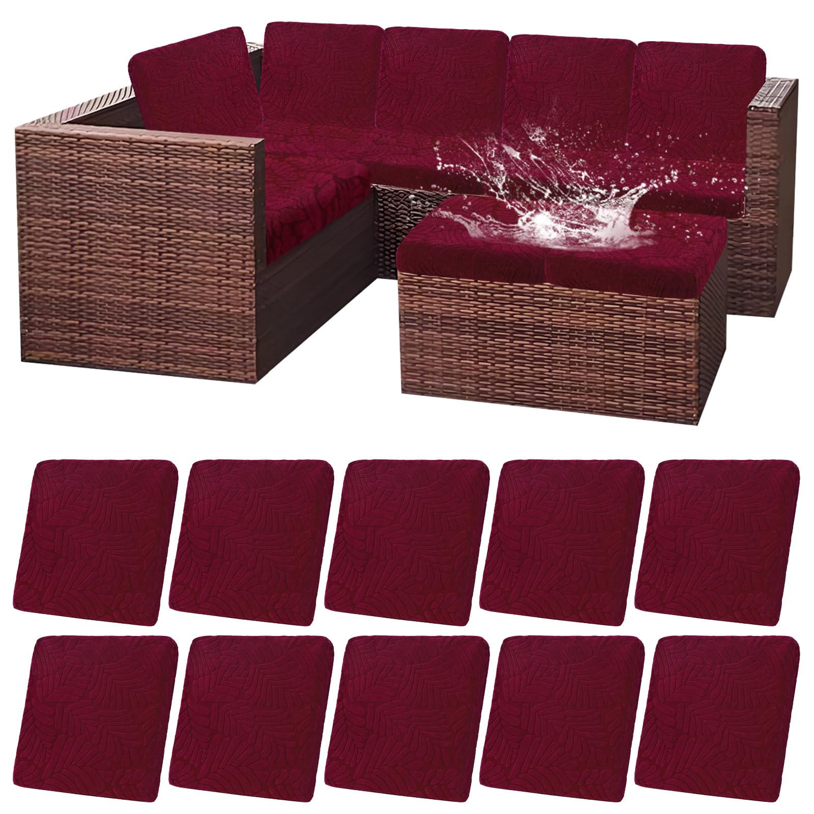 Photo 1 of HEBE Outdoor Patio Cushion Covers Set of 10 Waterproof Stretch Seat Cushion Cover for Patio Furniture Clearance Outdoor Sofa Cushion Cover Replacement Couch Slipcovers Chair Seat Cover