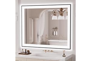 LOAAO 40"X32" LED Bathroom Mirror Black Framed, Anti-Fog, Dimmable, Lighted Bathroom Vanity Mirror for Wall, Memory Function, Tempered Glass