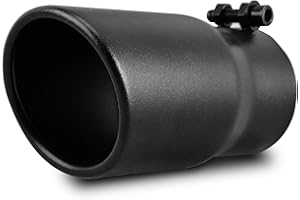 AUTOSAVER88 2.5 Inch Inlet Black Exhaust Tip, 2.5" Inlet 3" Outlet 6" Long Powder Coated Finish Stainless Steel Exhaust Tail Tip for 2.5" Outside Diameter Tailpipe, Rolled Angle Cut, Bolt On