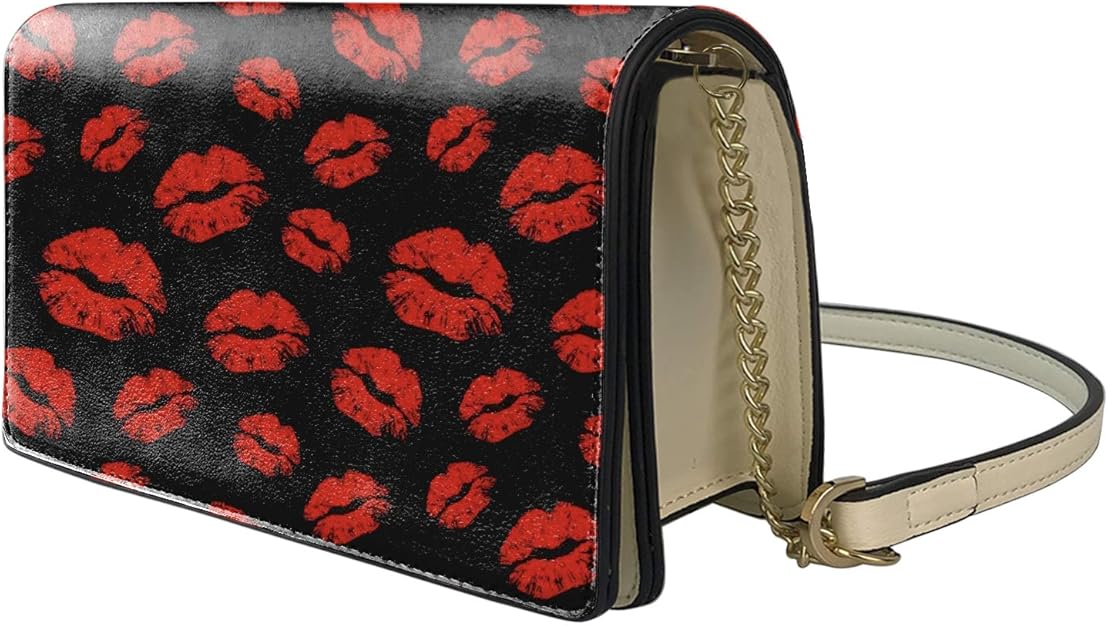 FUIBENG Red Lip Kiss Handbag Crossbody Bag Women Leather