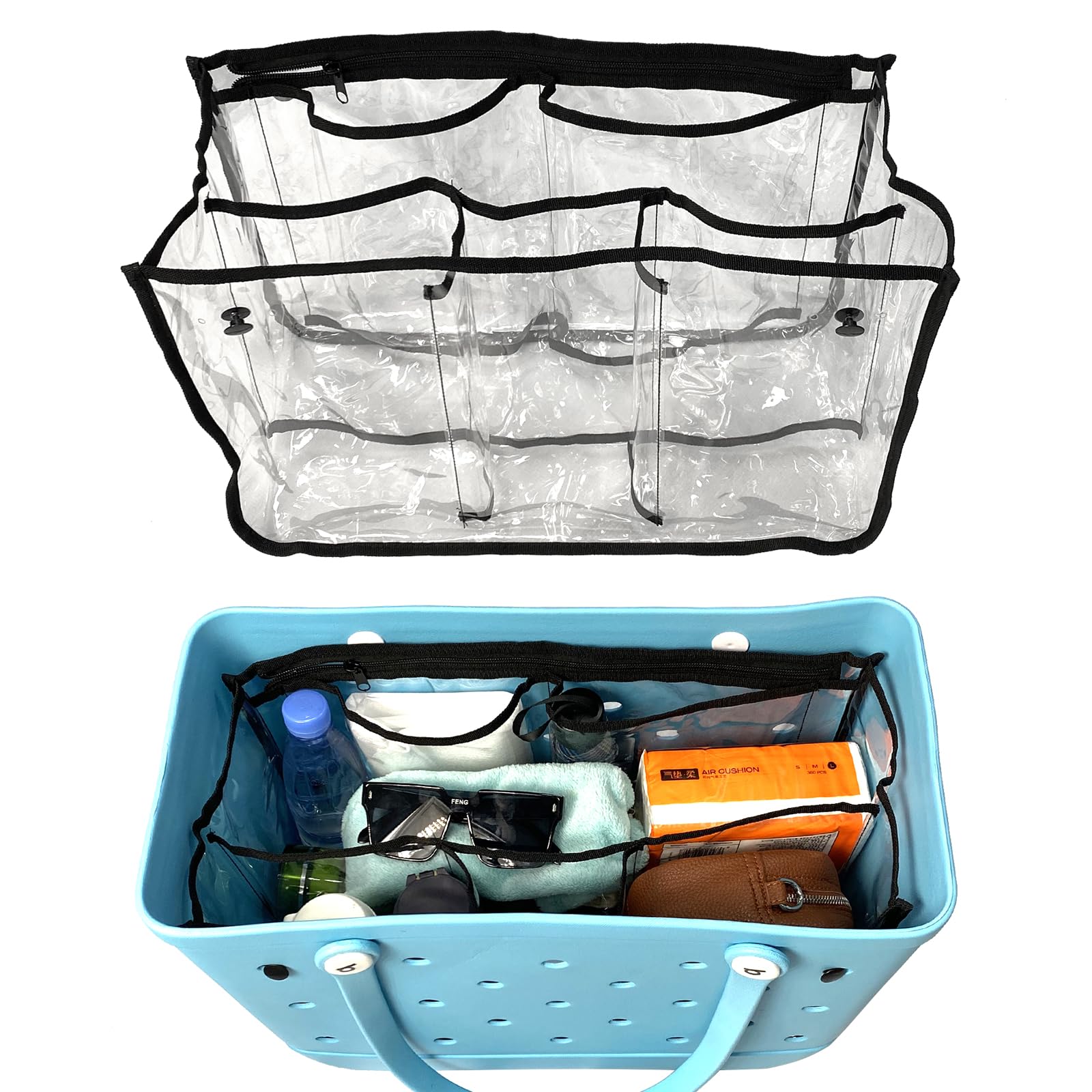 Photo 1 of Yewaii Clear Bogg Bag Organizer - X Large Bench Bag Insert Accessories Compatible with Bogg Bag - Waterproof Organizer Divider Pouch Zipper 5 Pockets Must Have Accessory (Black)