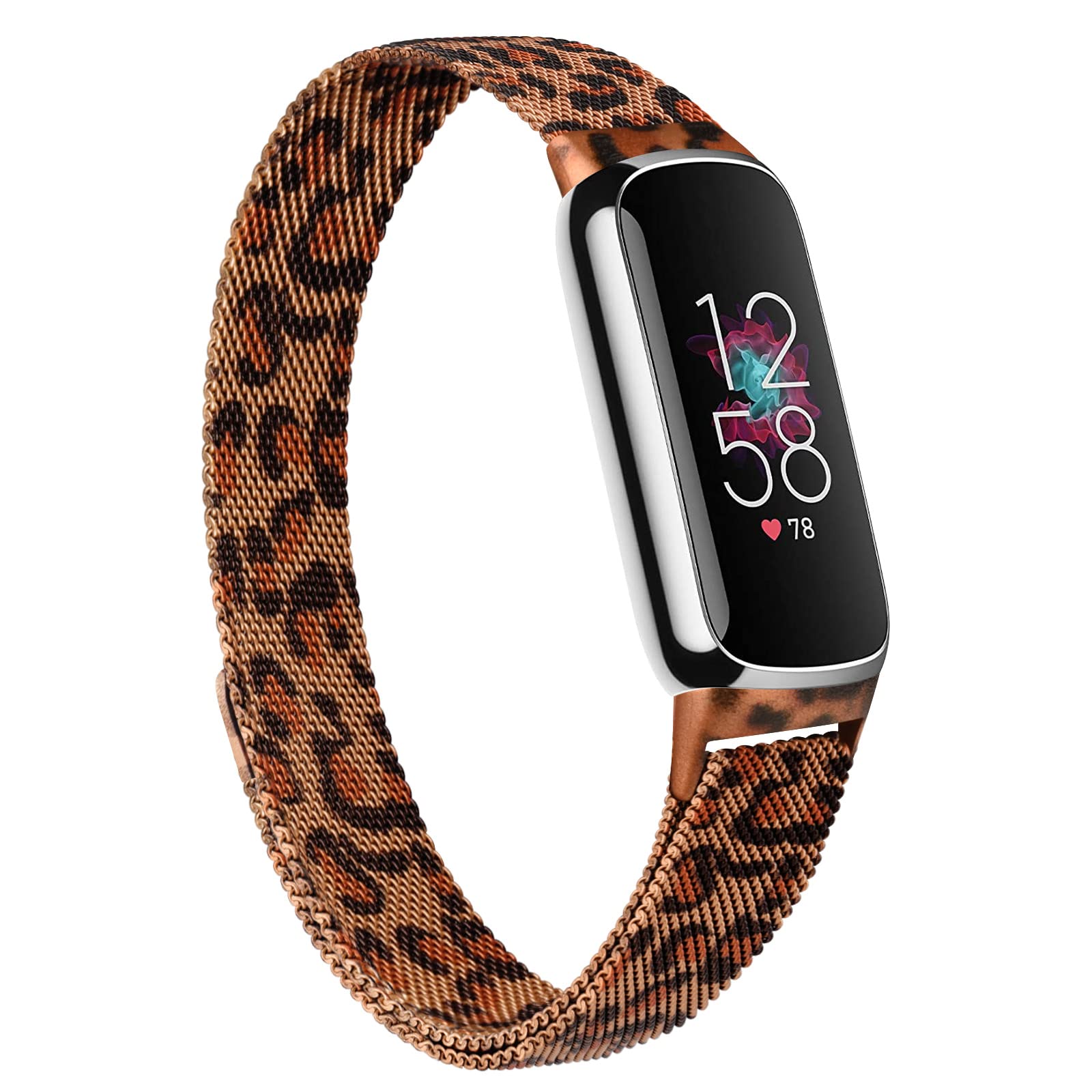 Metal Strap for Fitbit Luxe Strap for Women, Premium Stainless Steel Metal Replacement Band with Strong Magnet (Leopard)