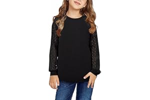 Yoklass Girls Long Sleeve Shirts Kids Lace Casual Cute Crew Neck Top Sizes 5-14 Years