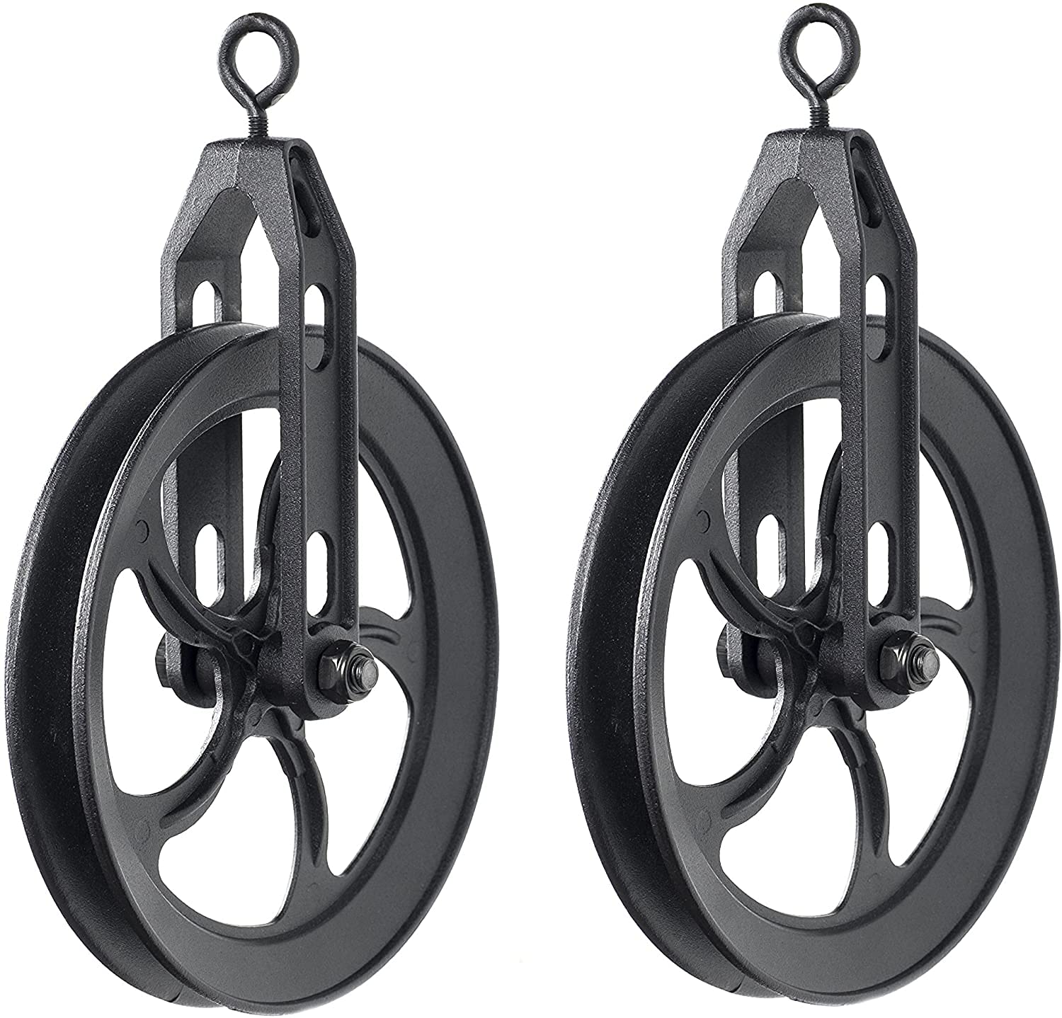 Photo 1 of (used/fair) Rustic State Vintage Industrial Look Medium Wheel Farmhouse Pulley for Custom Make Wall Mount Pendant Lamps Frosty Black Set of 2
