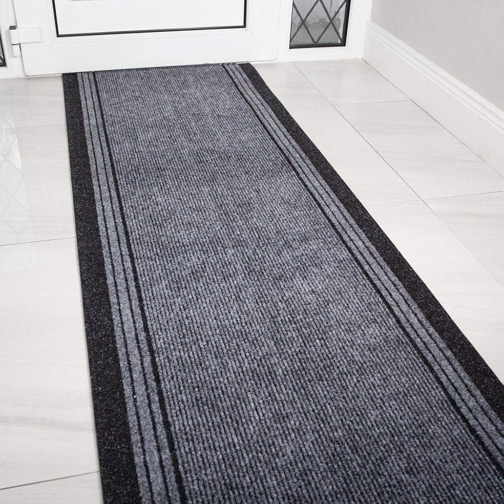 The Rug House Grey Rubber Backed Hall Runner 66cm Wide Per Foot Length