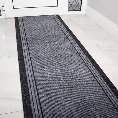 The Rug House Grey Rubber Backed Hall Runner 66cm Wide Per Foot Length