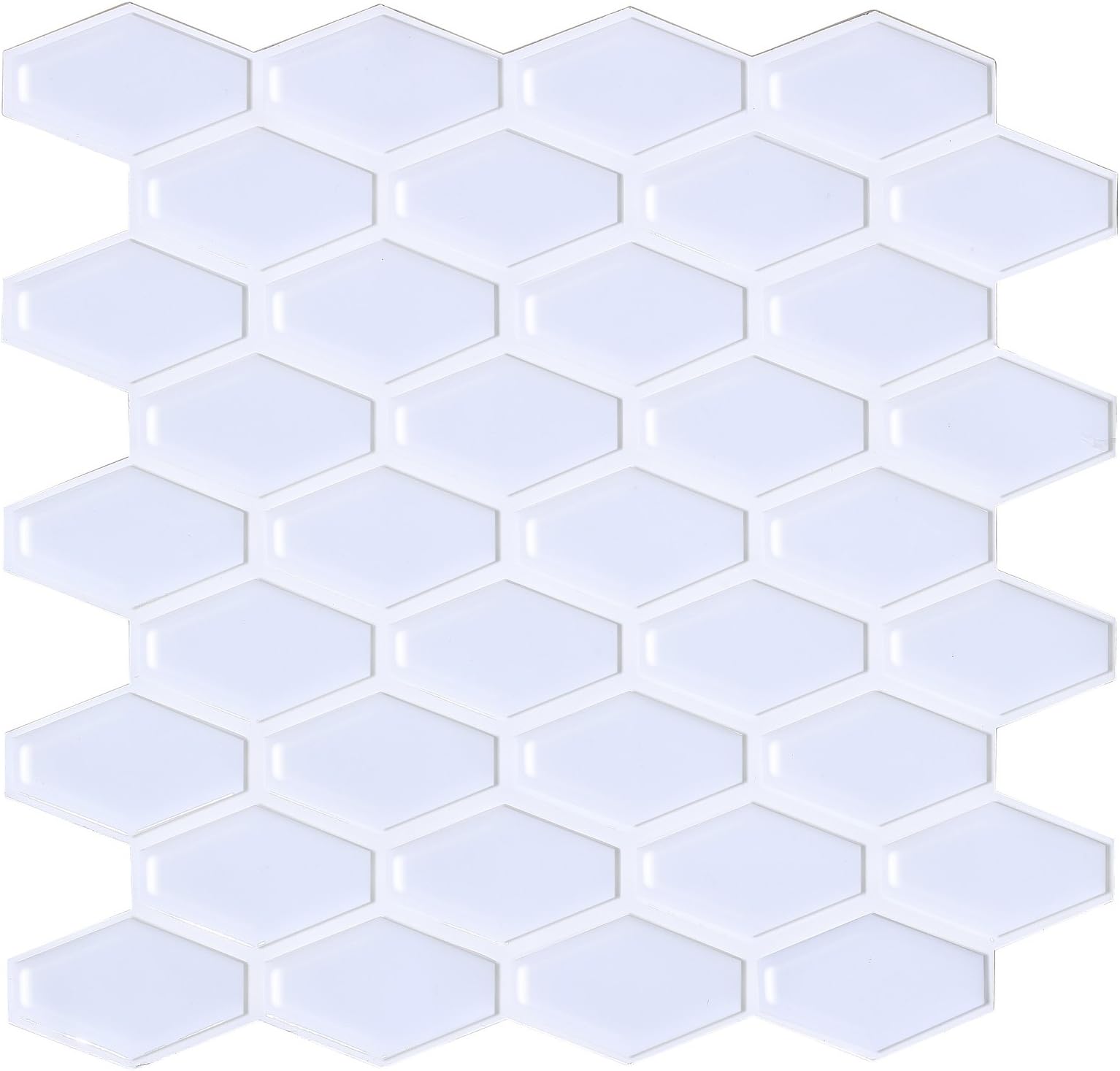 Hexagon Peel and Stick Backsplash for Kitchen, Self-adhesive Wall Tile(Pure White, 4 Sheets)