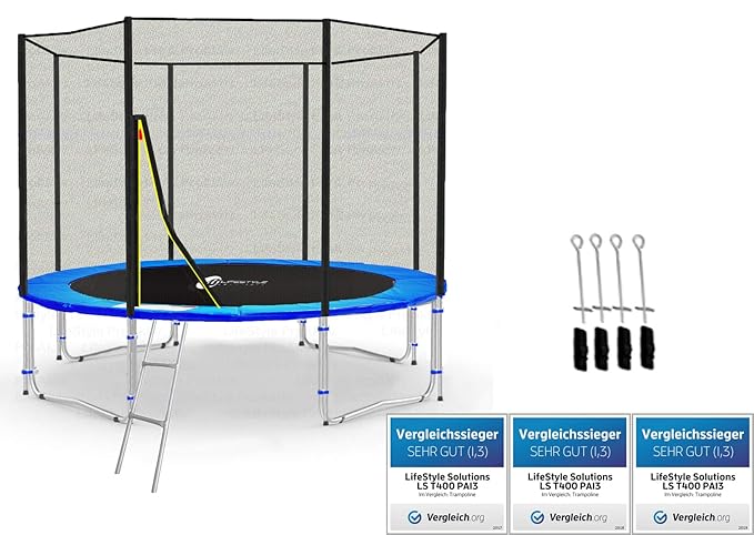 LS-T305-PA10 (BA) LifeStyle ProAktiv Garten- Trampolin 305 cm - 10ft - Extra Starkes Sicherheitsnetz - Neu