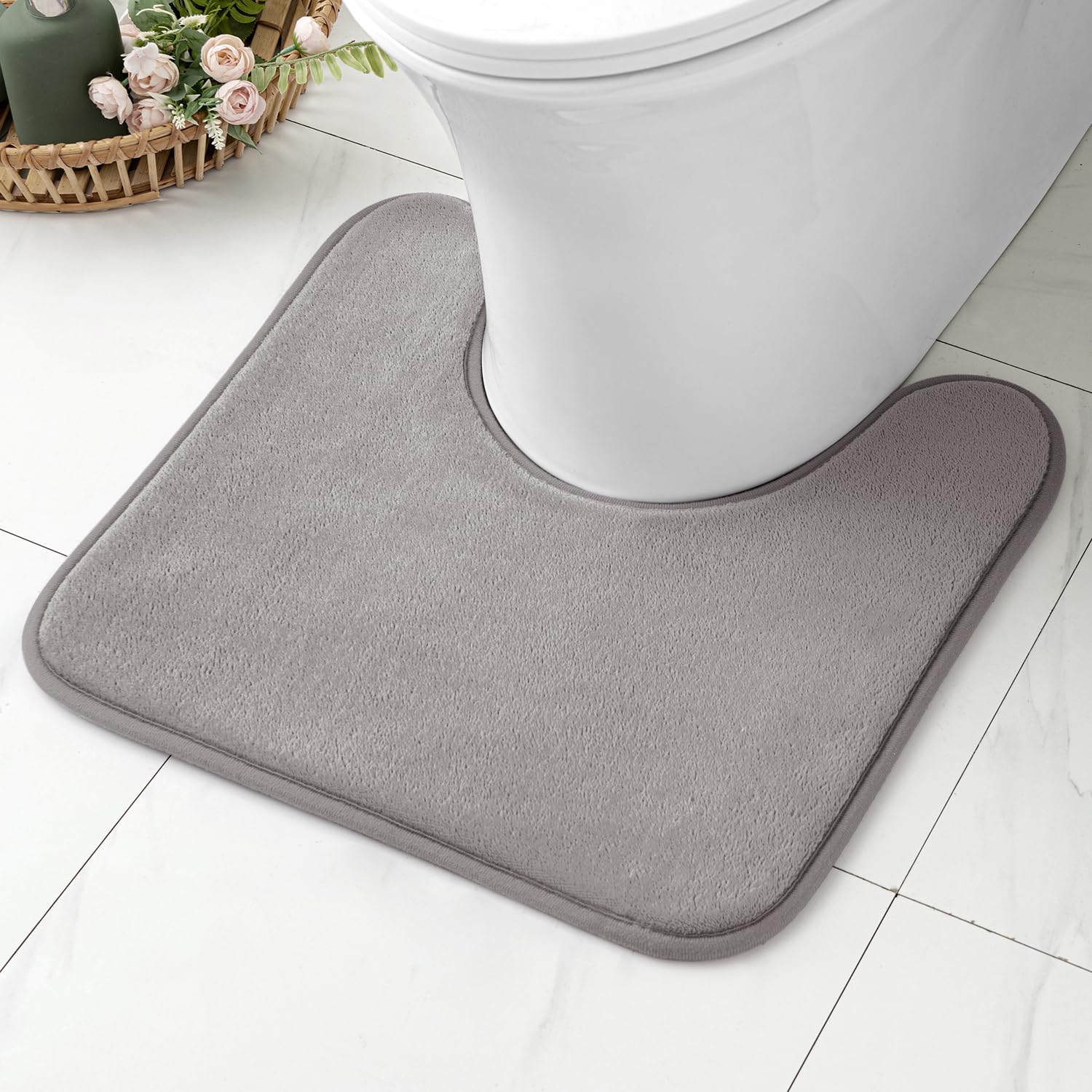 MIULEE Bath Mats Non Slip Memory Foam Bathroom Mat Bath U Shape Rug Shower Mat Coral Fleece Softness Highly Absorbent Washable Rug Bath Mats for Bathroom Kitchen Entrance 50x50 cm Gray