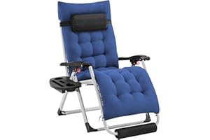 Yaheetech Zero Gravity Chair, Folding Reclining Lounge Recliner with Removable Pad & Headrest & Side Cup Holder Tray for Indo