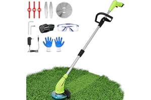 Cordless Lawn Trimmer Weed Wacker - GardenJoy 12V Grass Trimmer Lawn Edger with 2.0Ah Li-Ion Battery Powered and 3 Types Cutting Blade, Electric Weed Trimmer Tool for Lawn Care and Garden Yard Work