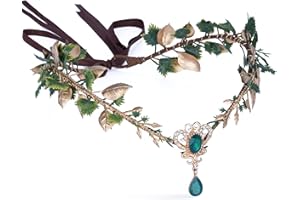 MOSTORY Woodland Elf Flowr Crown - Handmade Fairy Headpiece Forest Floral Headband Elven Circlet with Crystal for Women Girls Renaissance Party Cosplay Masquerade Photo Shoot
