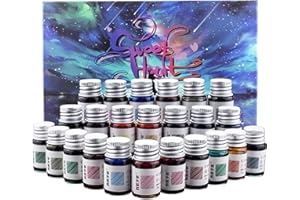 CODACE 24 Colors Calligraphy Ink Set, Calligraphy Fountain Glass Dip Pen Color Ink Caligrapher Pen Ink Bottle Set, Gold Powder Drawing Writing Art Ink with Gift Box - 24 x 7ml