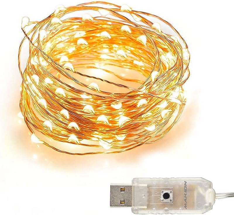 Makion Led Fairy Lights 10M 100 LED USB Warm White Copper Wire 8 Modes
