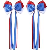 4th of July Long Ribbon Hair Bow Clips, Patriotic Red White Blue Cheer Barrettes Alligator Hair Pins, Independence Day Outfit Decor Accessories Holiday Gift for Teen Toddler School Girls Kids