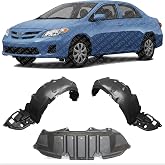 AUTOS PARTS PLUS Front Engine Splash Shield + Fender Liner Plastic Left Driver &amp; Right Passenger Side Direct Replacement Compatible With 2011-2012 Toyota Corolla TO1249162 TO1248162 TO1228148
