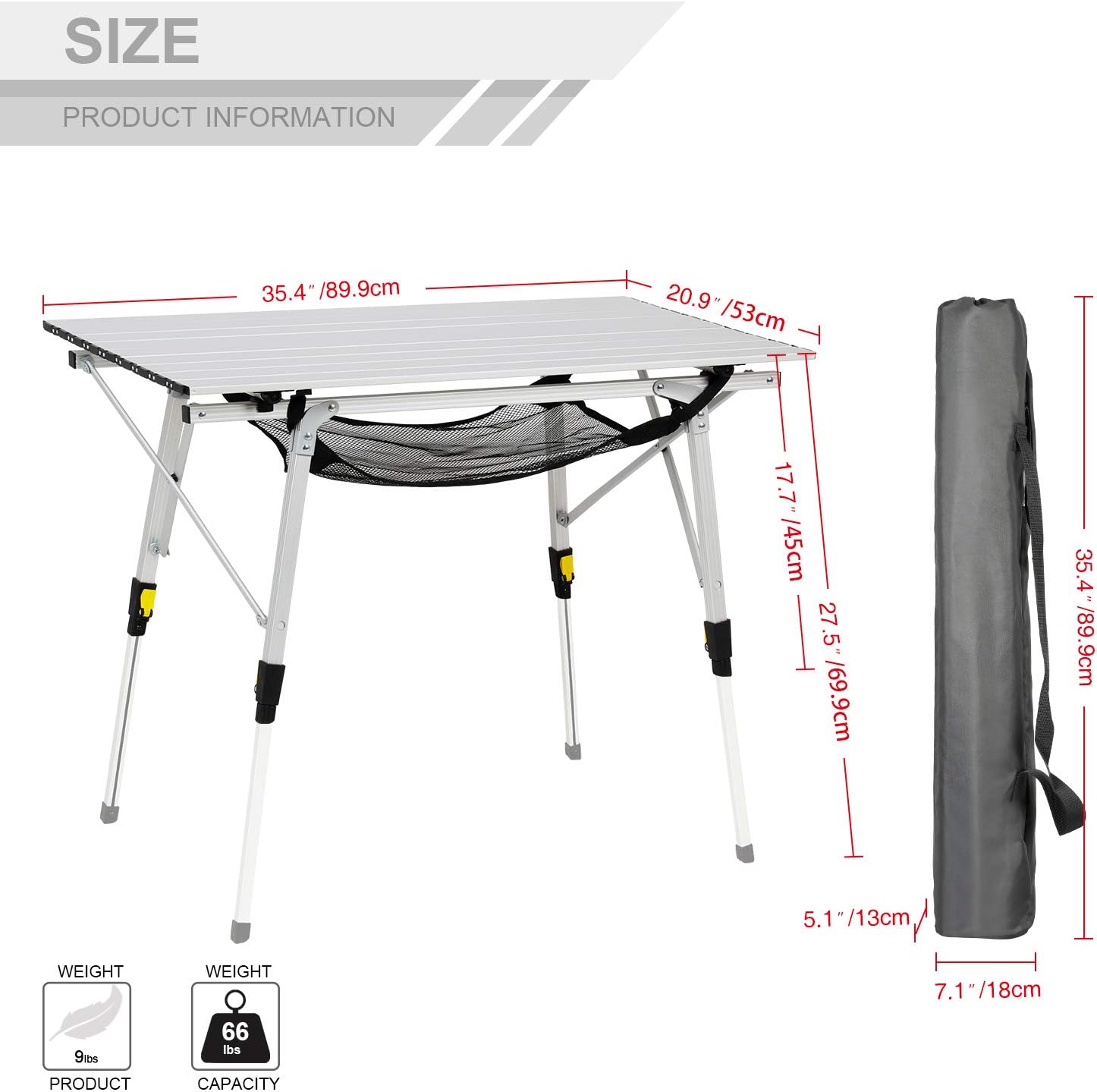 Portal Outdoor Folding Portable Picnic Camping Table with Adjustable Height Aluminum Roll Up Table Top Mesh Layer : Sports & Outdoors