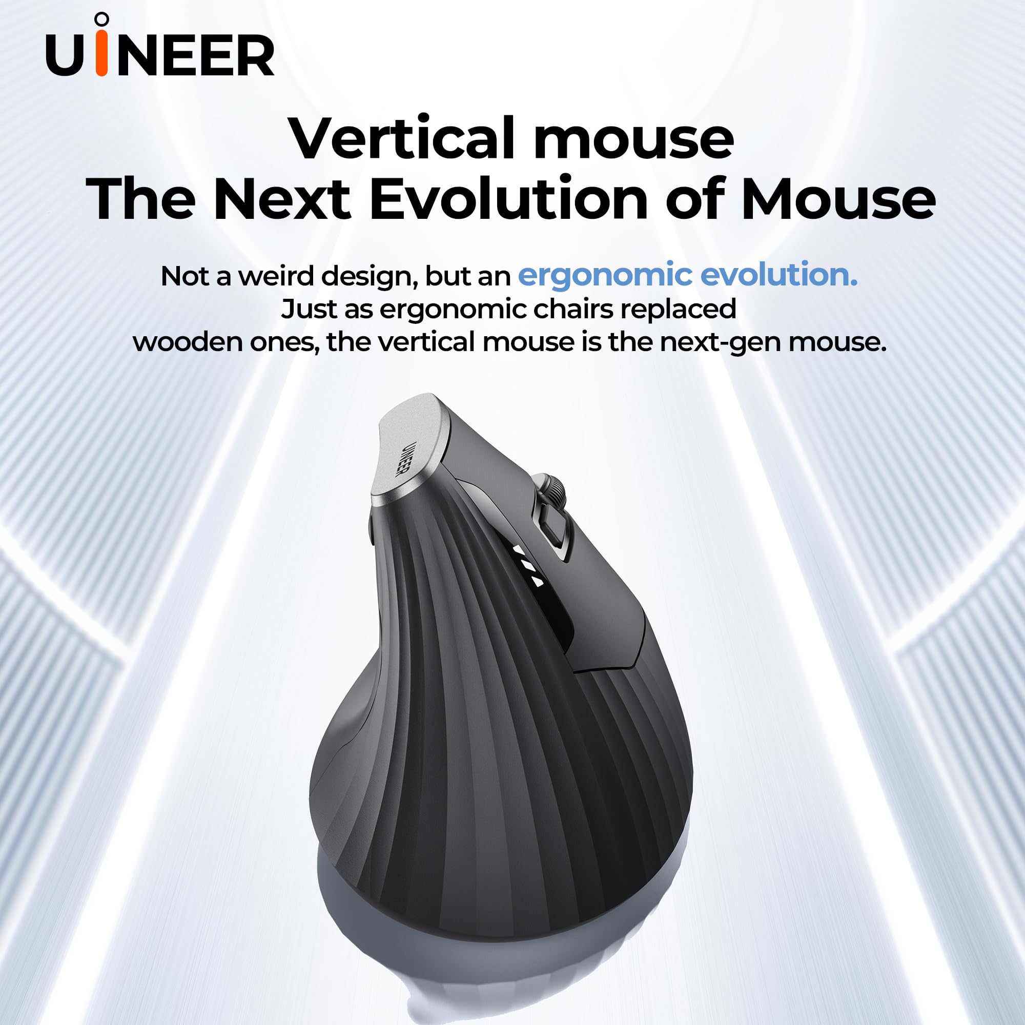 Uineer kabellose Maus, Multi-Device Tri-Mode Maus, sichtbare Leistungsstufe (2.4G+BT4.0/BT5.0) Wiederaufladbare Wireless Mouse, 4 einstellbare DPIs, 6 Tasten, für Laptop, Desktop, PC (Schwarz) 5