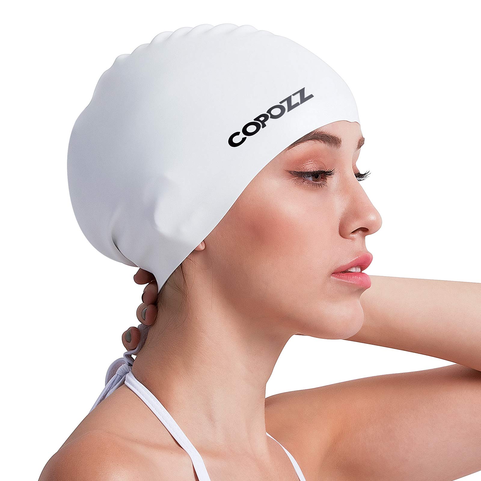 Swimming Cap Women, Adult Swim Cap for Hair and Ear Protection, Silicone Long Hair Swimming Cap for Women, which Keeps Hair Dry