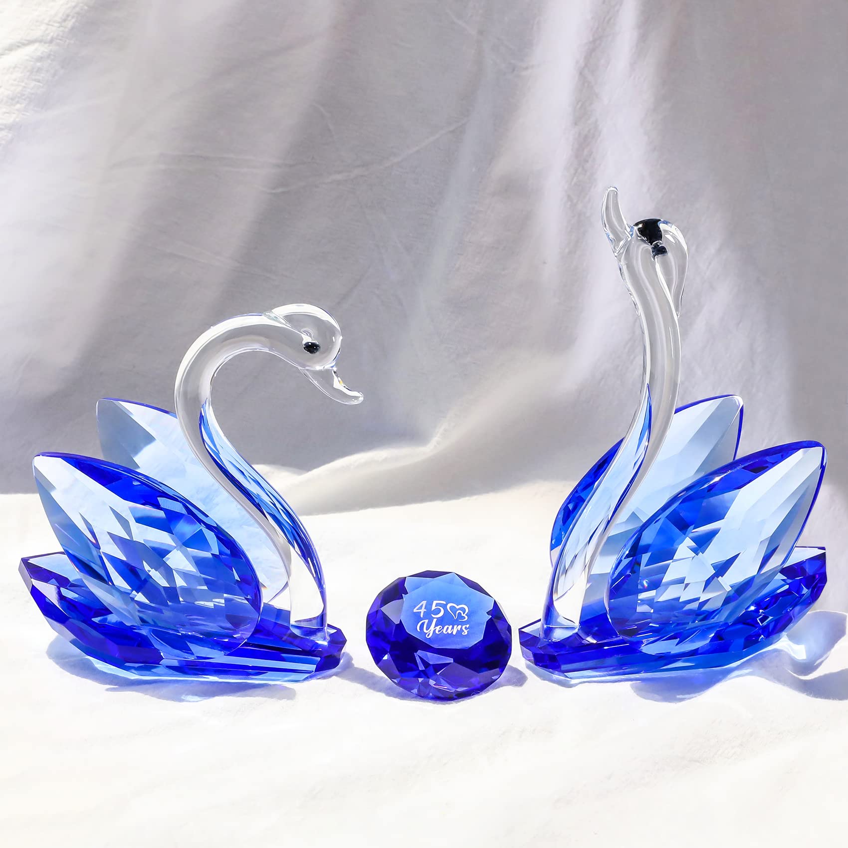 2PCS Crystal Swans Ornaments Gifts for Couple, Glass Figurines Collectibles With Sapphire Diamond 45th Anniversary Wedding Presents for Parents (45 Years Blue) — image 1