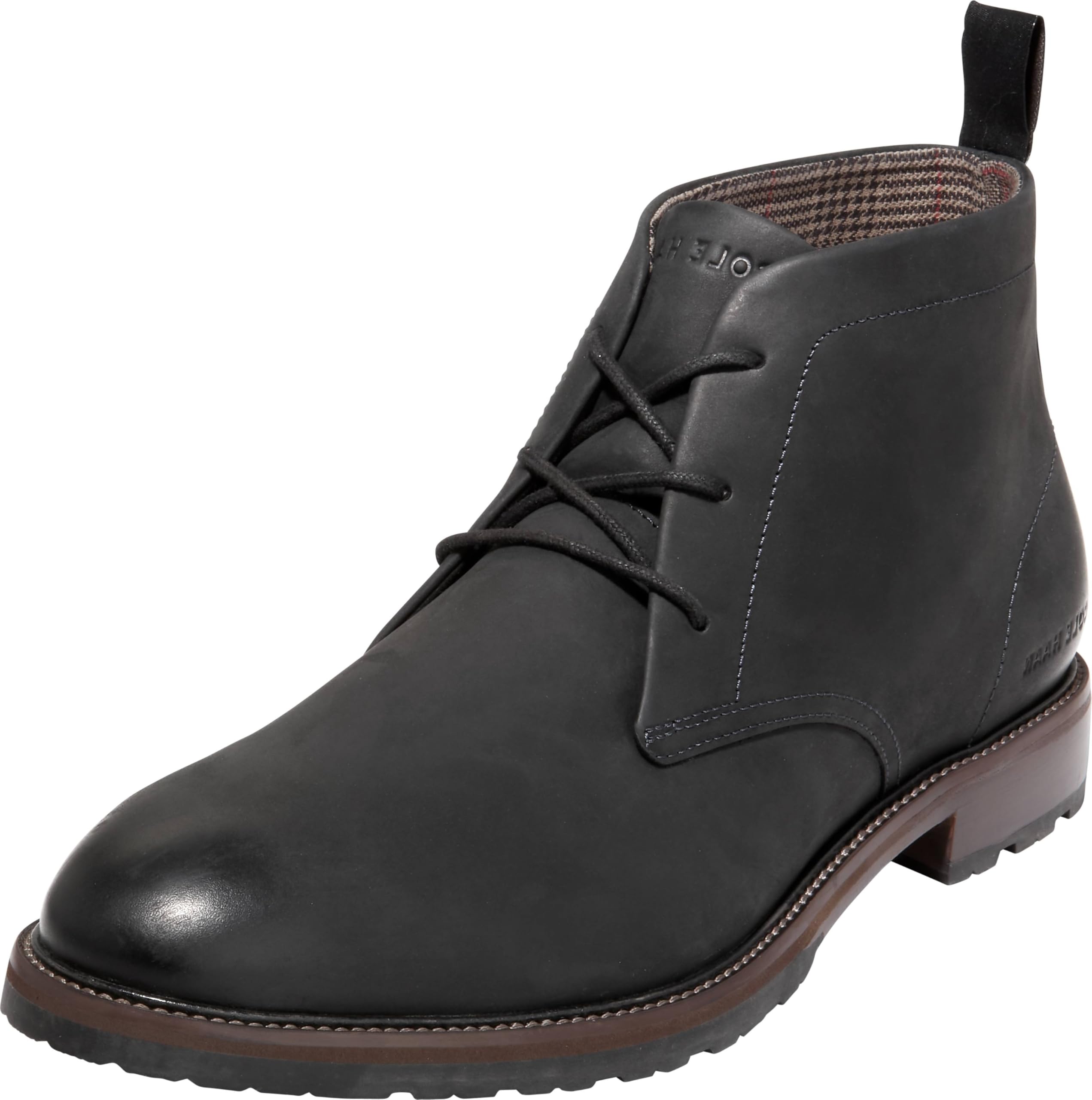 Cole Haan Mens Berkshire Lug Chukka Boot, Black Waxy Leather/Truffle Water Resistant, 7.5-M US