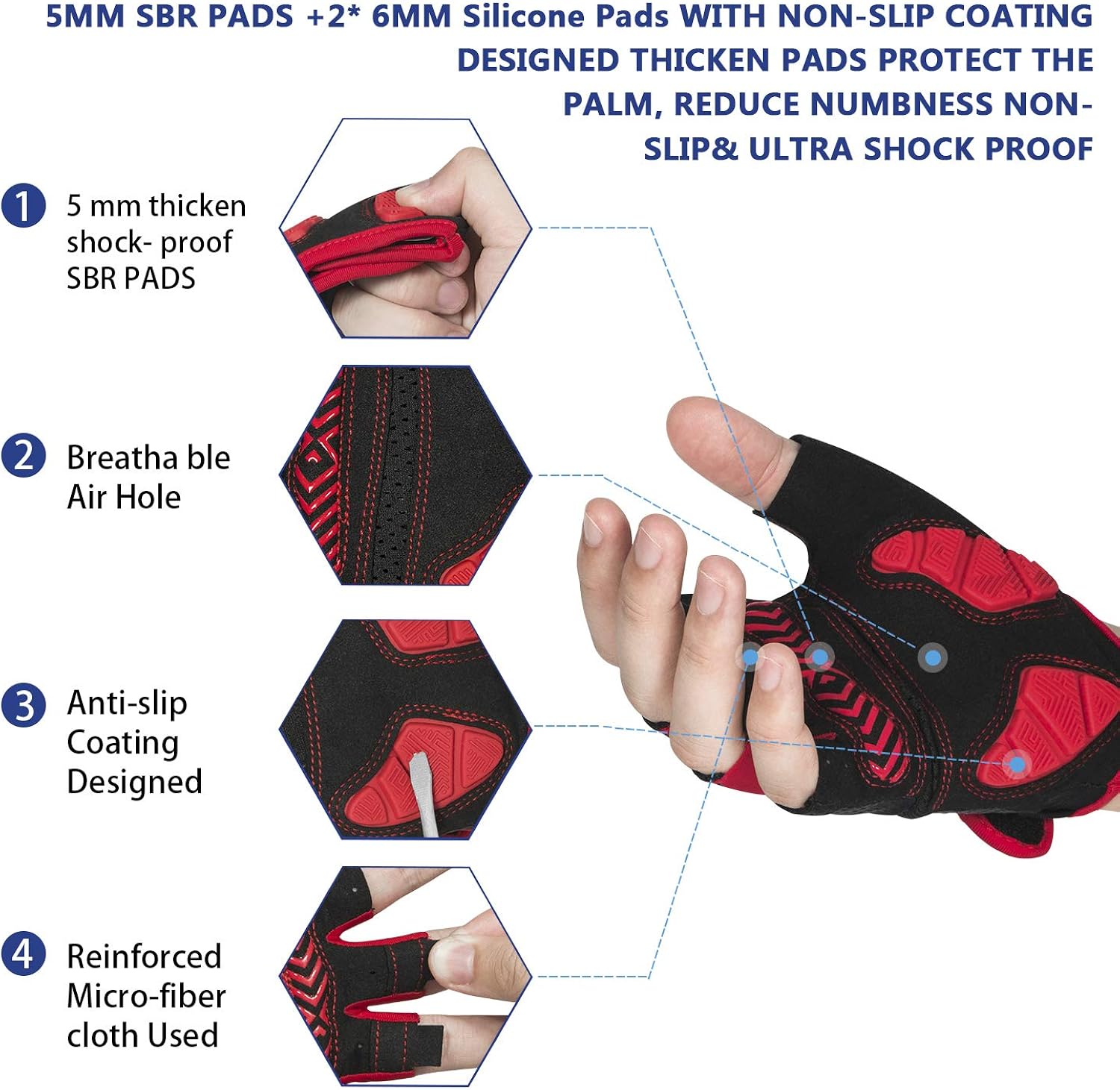 MOREOK Mens Cycling Gloves, Half Finger Biking Glove MTB DH Road Bicycle Gloves Gel Pad Shock-Absorbing Anti-Slip Breathable Motorcycle Mountain Bike Gloves Unisex Women : Clothing