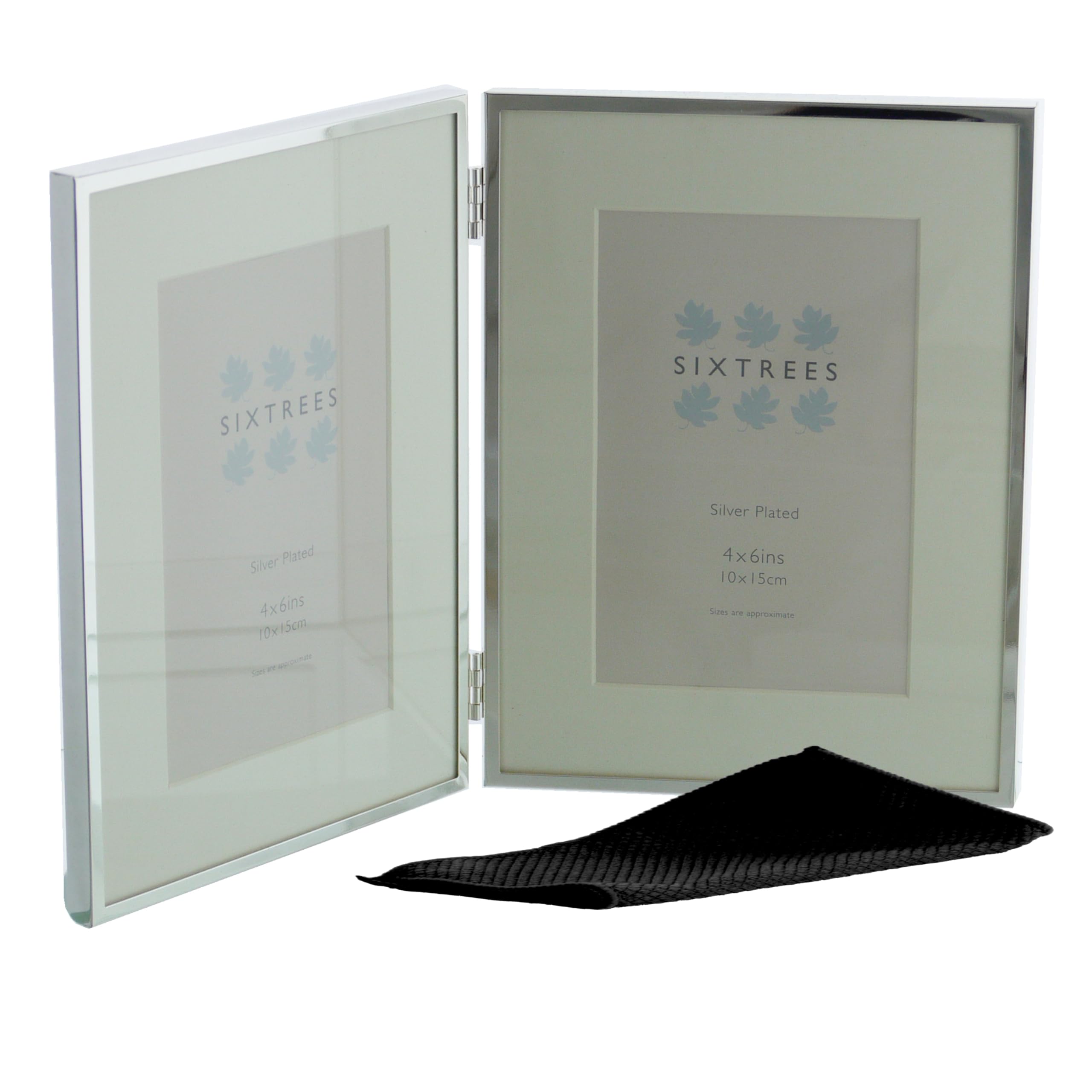 Sixtrees Park Lane 265346D(MIF) Silver Plated Folding 4 x 6 inch Photo Frame with Mount - Complete with microfibre polishing cloth.