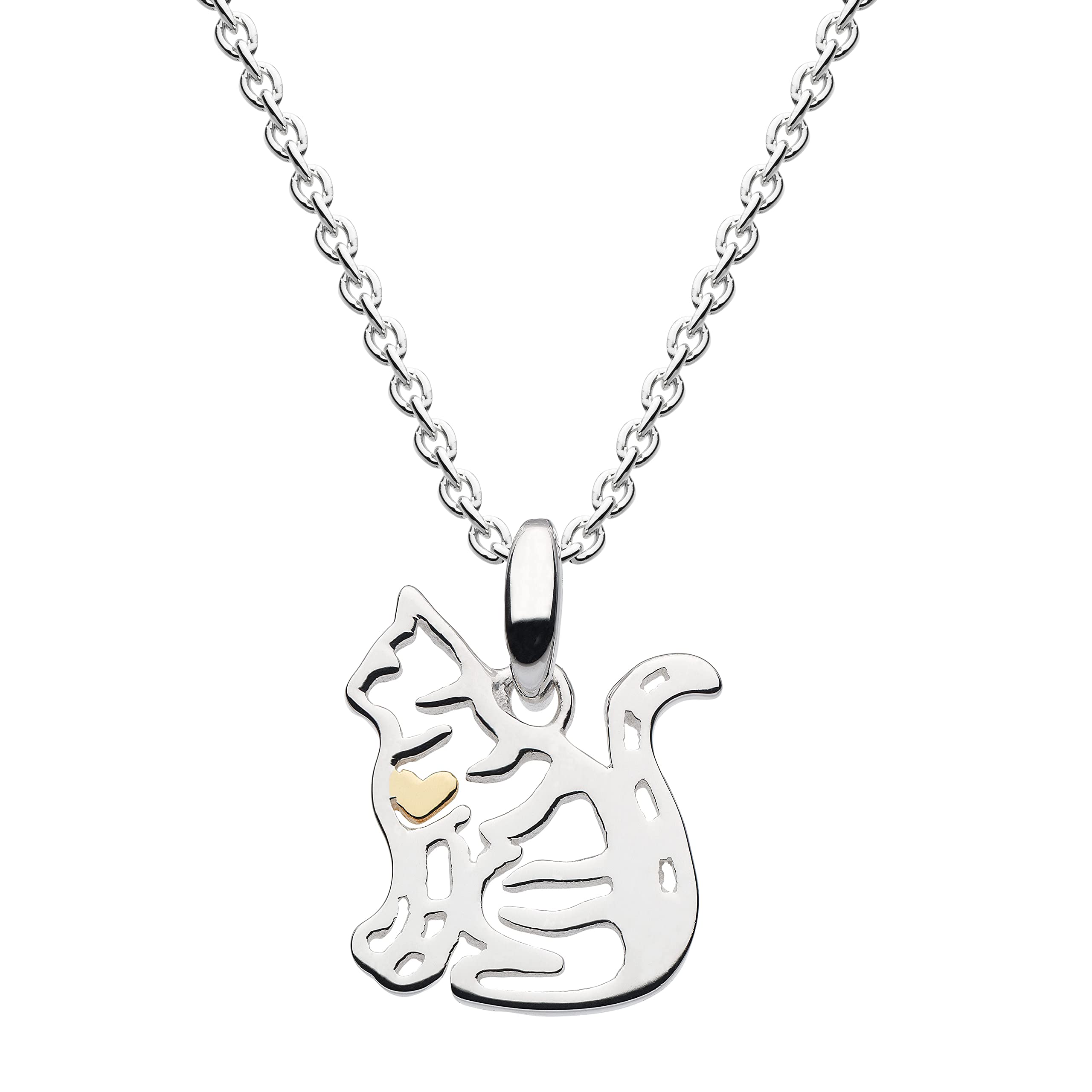 Dew Sterling Silver and 14ct Gold Plate Tabby Cat Necklace, 18"