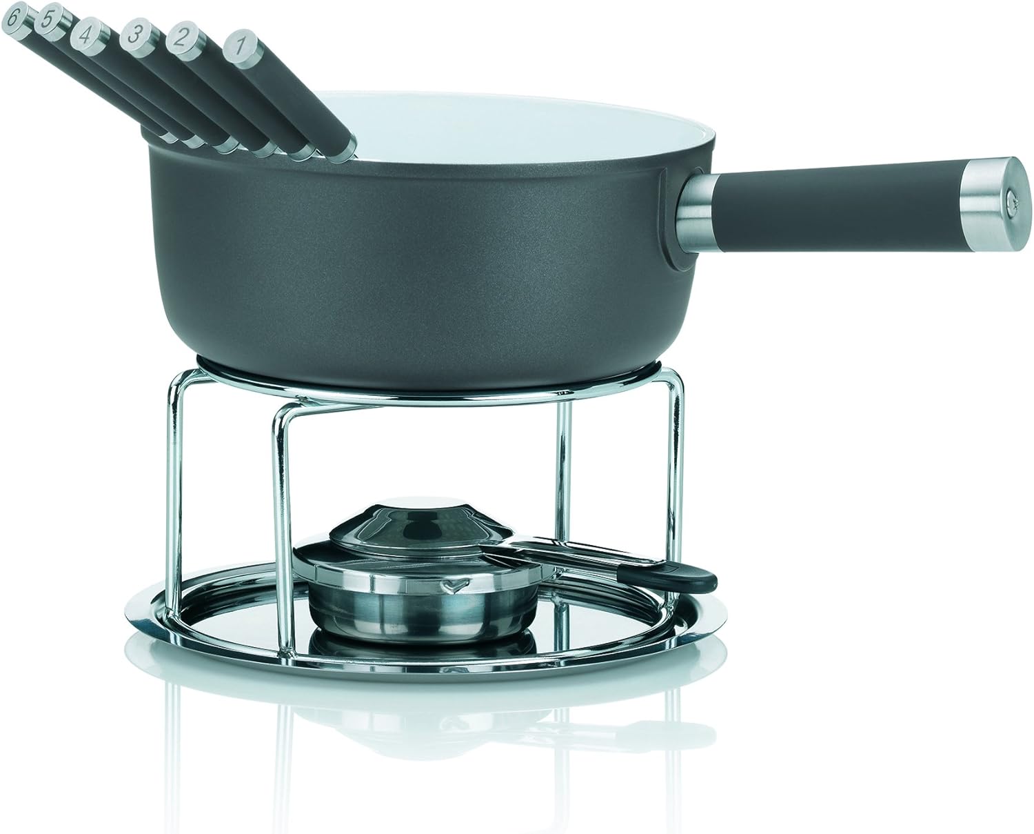 Kela 16564 Käsefondue-Set, 10-teilig, Keramisch beschichtet, Aluguss, Induktionsgeeignet, 1 L Lancy, grau