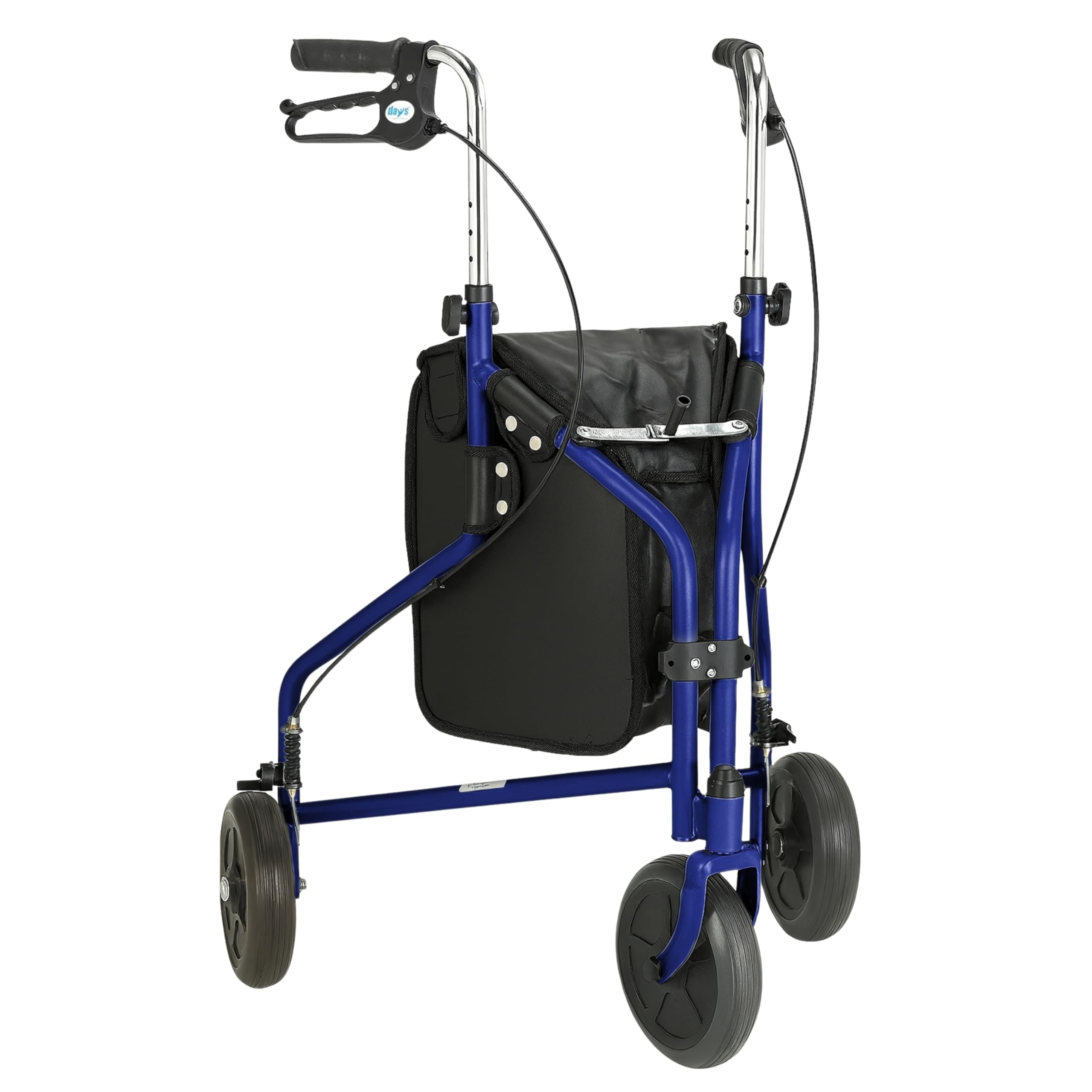Days Tri Wheel Folding Walker with Loop and Lockable Brakes, Mobility Aid, Easy to Manoeuvre & Height Adjustable, For Eldery and Disabled Users, Blue