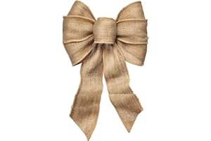 ROCKY MOUNTAIN GOODS Rocky Mountain Good 7 Loop Burlap Bow - 12” x 18” Wired Hand Tie Bow for Wreath, Wedding, Crafts, Christmas Tree, Gifts, Tree Topper, Fall - Indoor/Outdoor - Natural Fibers (1)