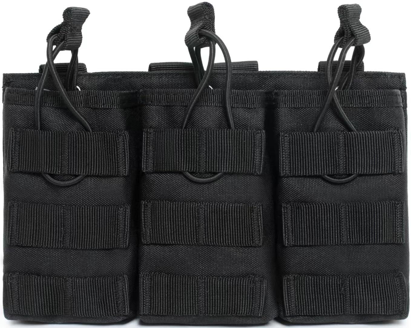 YONCONO Double/Triple Mag Pouch, Open-Top Molle Tactical Airsoft Magazine Holder with Bungee Straps for M4 M14 M16 G36 AR15 Magazines (Triple-Black)