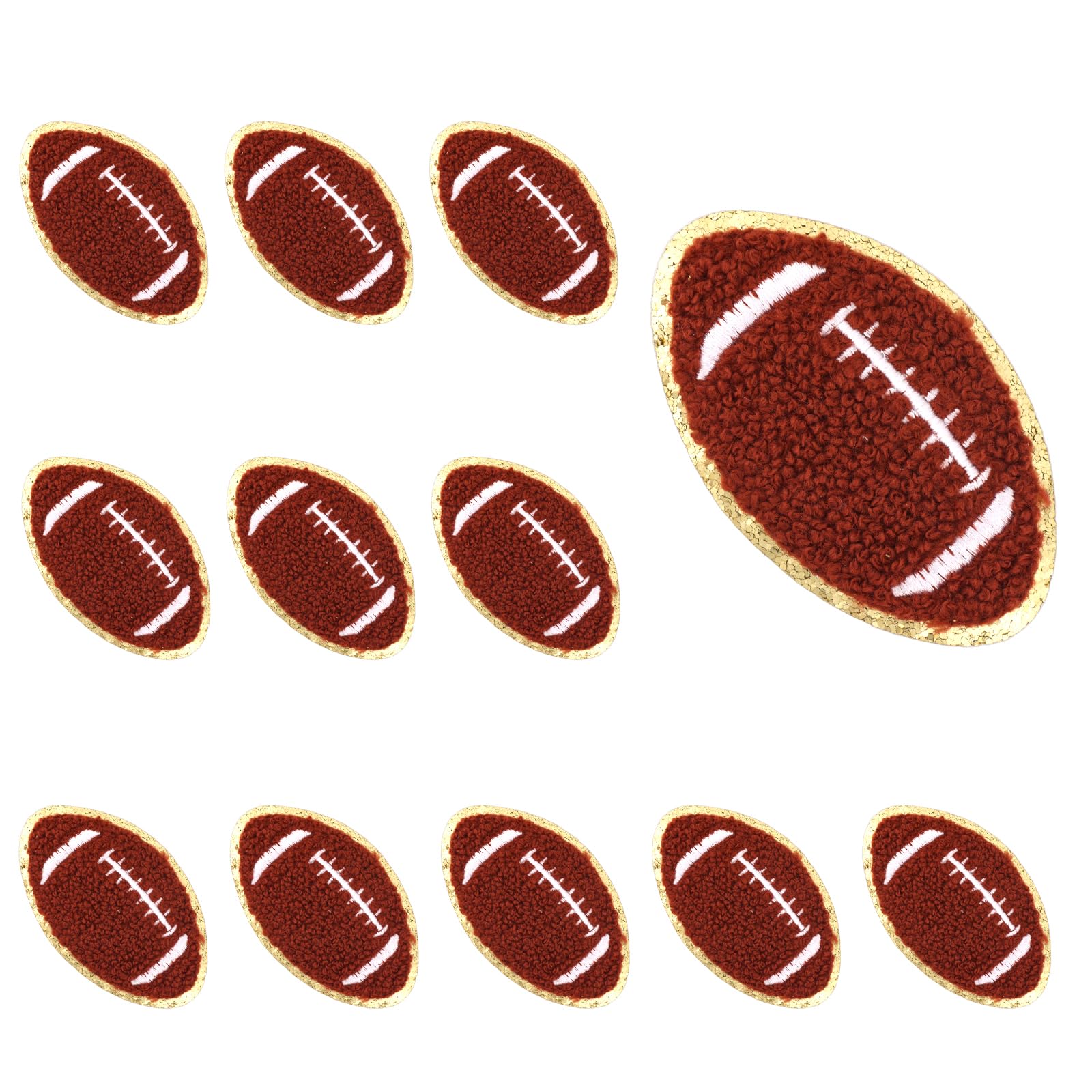 Photo 1 of 12pcs Football Patches, Rugby Embroidered Iron on and Sew on Patches Gold Edges Applique Football Sports Embroidery Chenille Patch for Hat Dress Jeans Jacket Backpacks