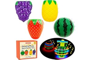 Glowing Music Spinning Tops for Kids – 4 Pack Fruit-Themed Light-Up Toys with Music – Christmas & Birthday Gifts for Toddlers