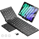 Omikamo Foldable Bluetooth Keyboard with Touchpad &amp; Number Pad, 3 Devices | 2.4G+BT*2 Fold Portable Full Size Key Large Trackpad Wireless Travel Rechargeable Keyboards for Android Windows iOS Tablet