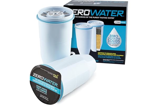 Culligan ZeroWater Official Replacement Filter - 5-Stage 0 TDS Filter Replacement - System IAPMO Certified to Reduce Lead, Chromium, and PFOA/PFOS, 2-Pack