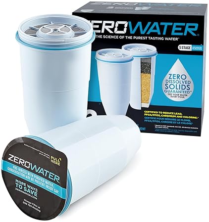 Kitchen & Dining - ZeroWater Official Replacement Filter - 5-Stage 0 TDS Filter Replacement - System IAPMO Certified to Reduce Lead, Chromium, and PFOA/PFOS, 2-Pack