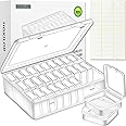 Bead Organizer Box, 30Pcs Small Clear Plastic Bead Storage Containers, 1 Craft Storage Box with Hinged Lid, 42 Labels, Mini B