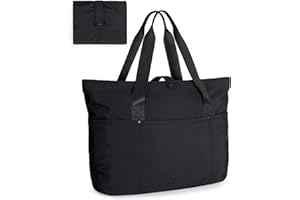 BAGSMART Tote Bag for Women, Foldable Tote Bag With Zipper Travel Large Shoulder Bag Handbag for Work-16.5''l X 6''wx 14''h
